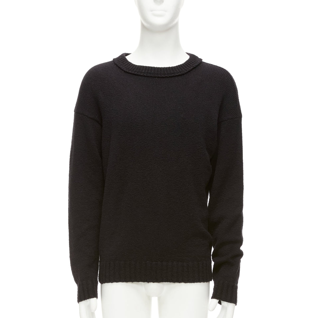 LORO PIANA 2021 Hiroshi Fujiwara black cotton logo tab round neck knit sweater M
