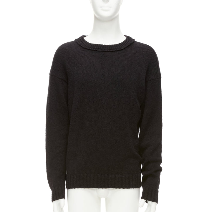 LORO PIANA 2021 Hiroshi Fujiwara black cotton logo tab round neck knit sweater M