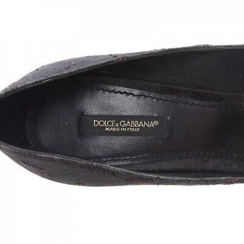 DOLCE GABBANA black brocade strass crystal brooch angular heel pump EU39 US9
