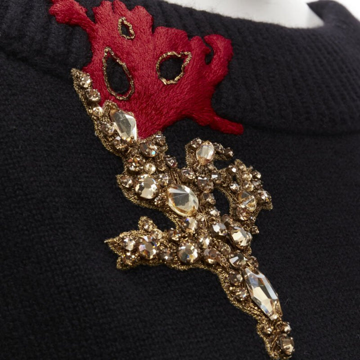 ALEXANDER MCQUEEN 2021 cashmere black coral crystal embroidery sweater S