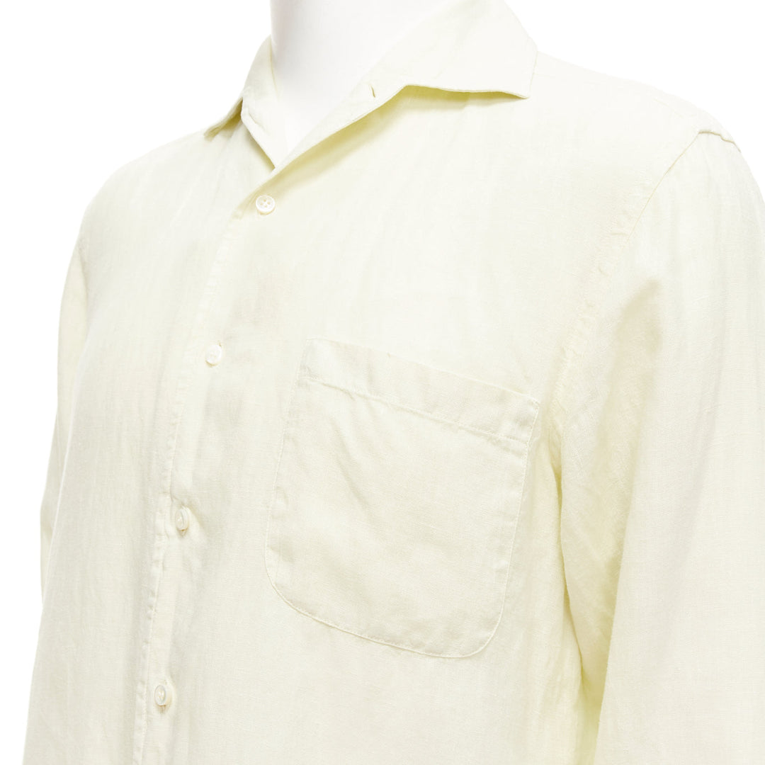 LORO PIANA 100% linen light yellow collared pocketed casual shirt S