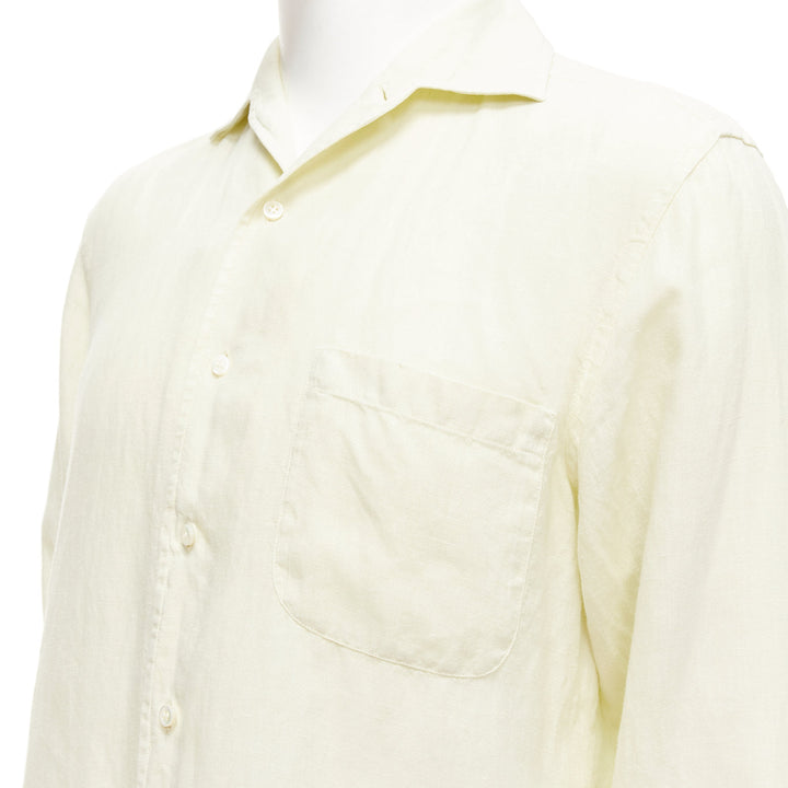 LORO PIANA 100% linen light yellow collared pocketed casual shirt S
