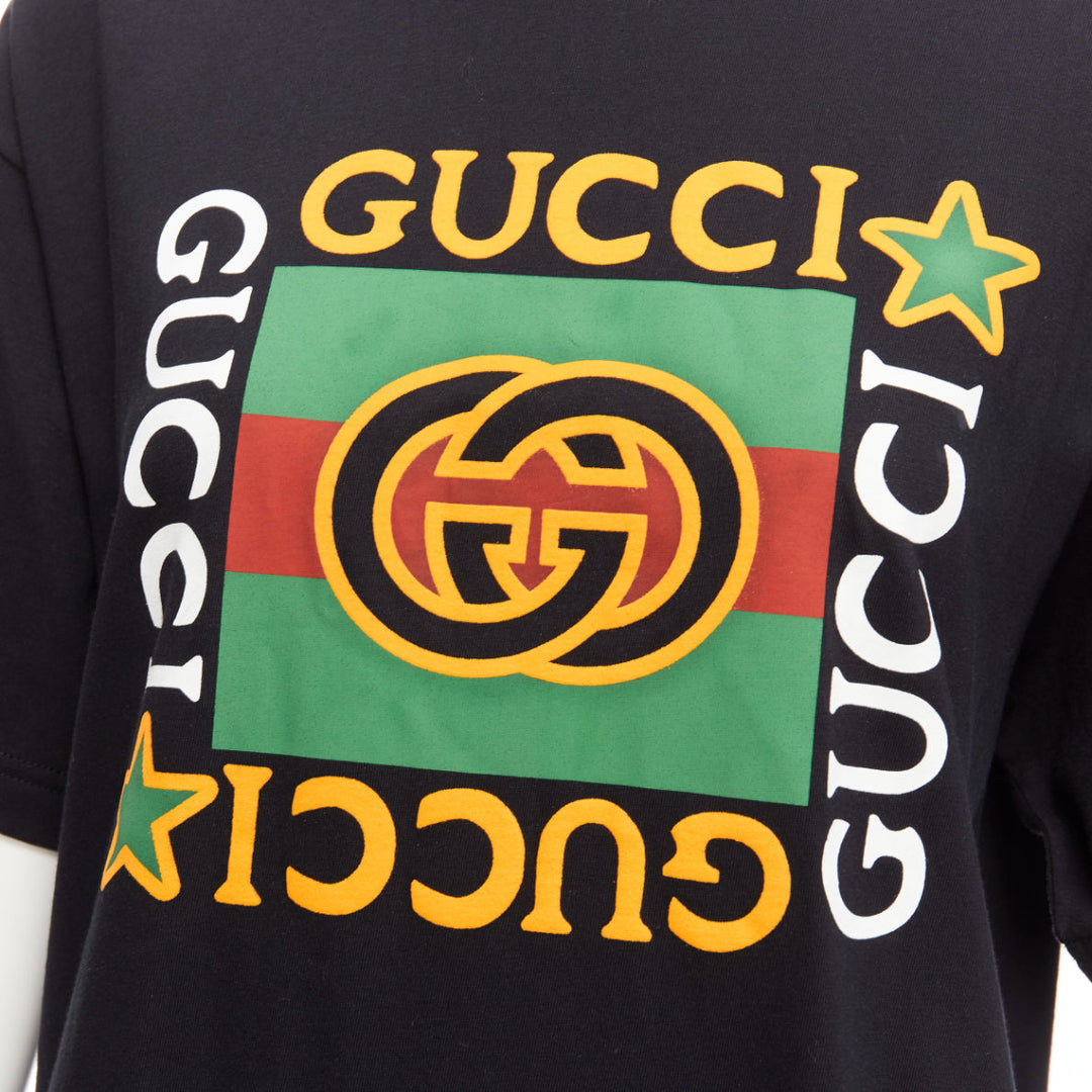 GUCCI black Vintage GG box logo cotton long relaxed tshirt XXS