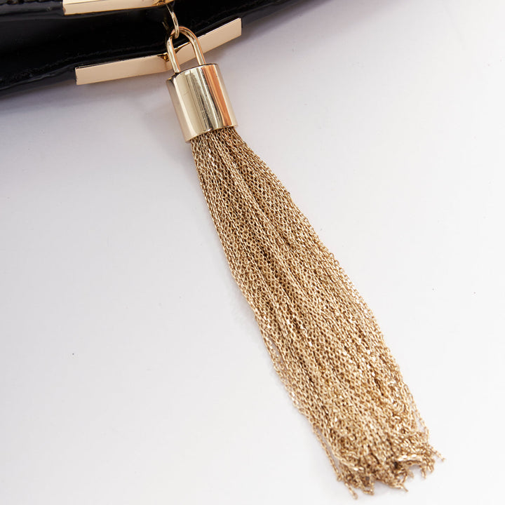 KATE SPADE Dress The Part black leather cut gold tassel fan clutch bag