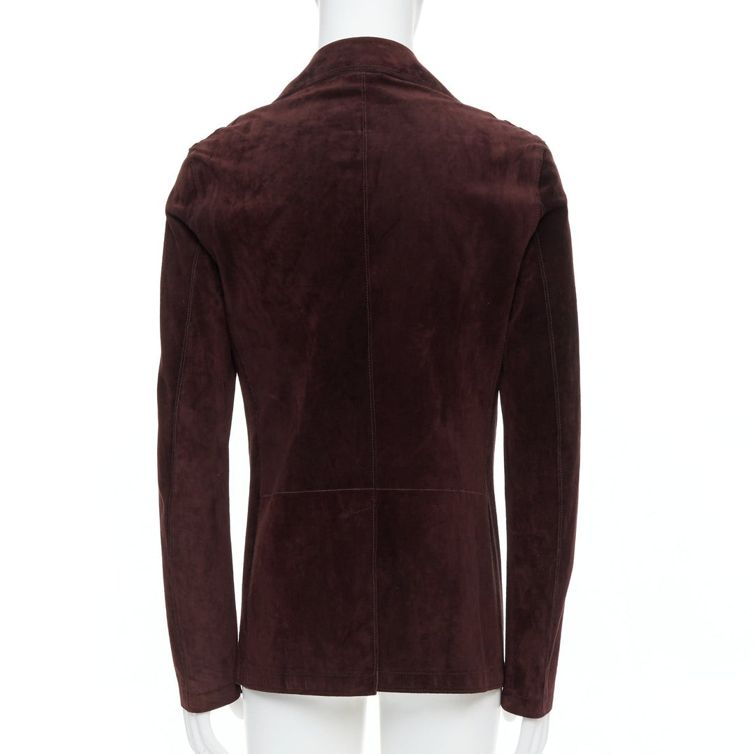 LANVIN brown vegetable calfskin suede double breasted jacket FR48 M