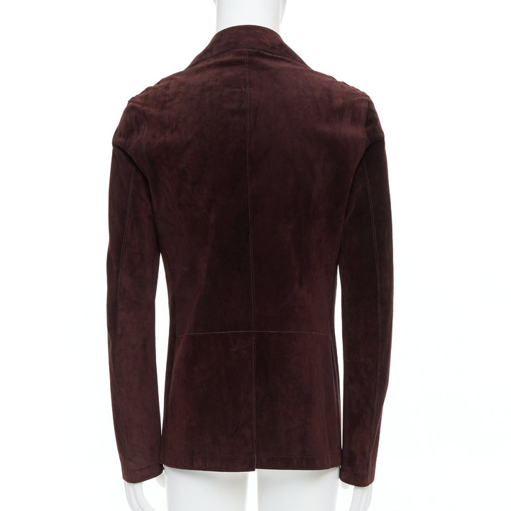 LANVIN brown vegetable calfskin suede double breasted jacket FR48 M