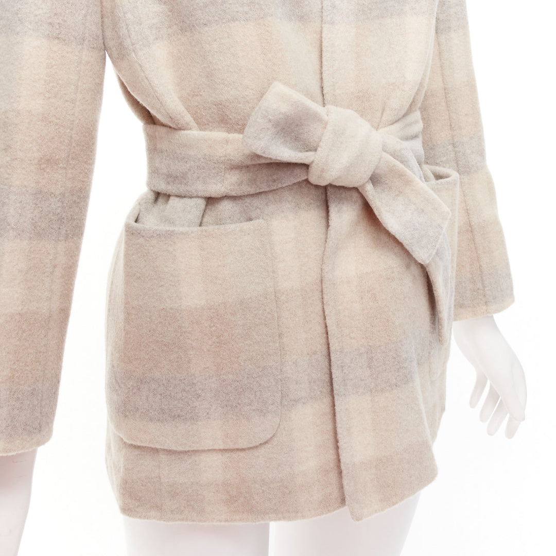 MAX MARA Cucito Amano beige double face angora wool checked belt jacket IT34 XXS