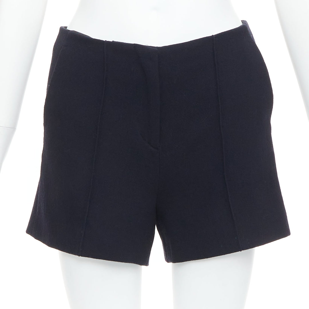 MIU MIU black virgin wool front pleated high waist shorts IT36 XXS