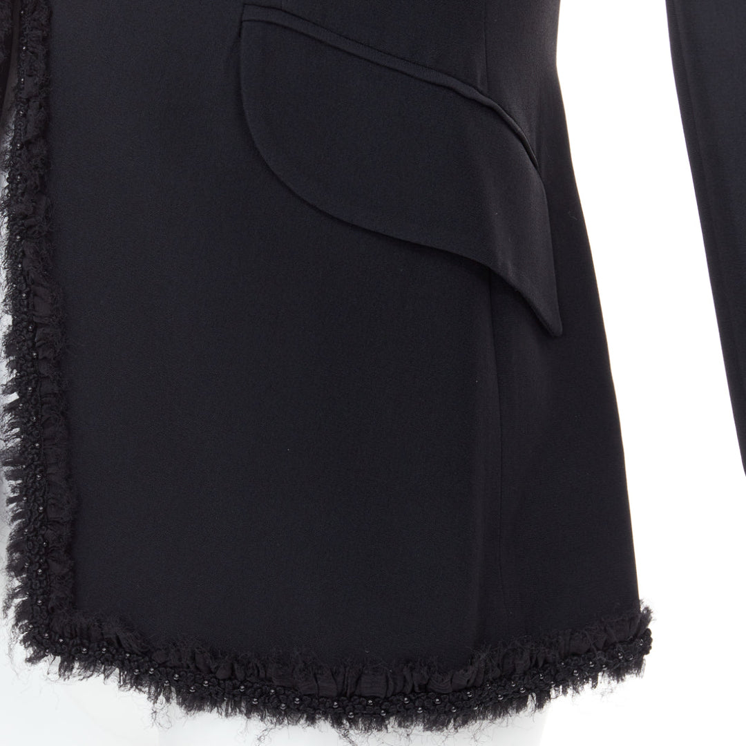 ALEXANDER MCQUEEN 2011 black beaded ruffle collar fitted blazer jacket IT40 S