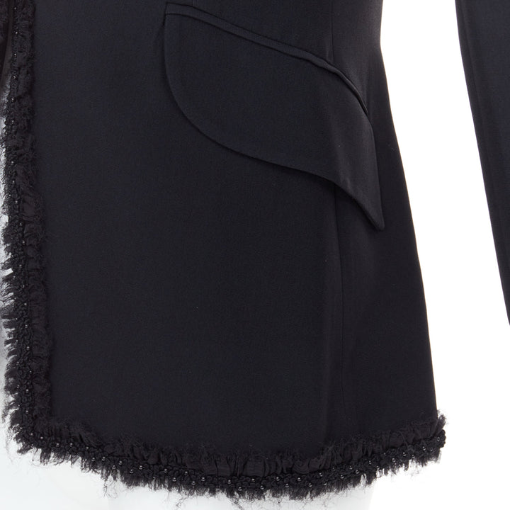 ALEXANDER MCQUEEN 2011 black beaded ruffle collar fitted blazer jacket IT40 S