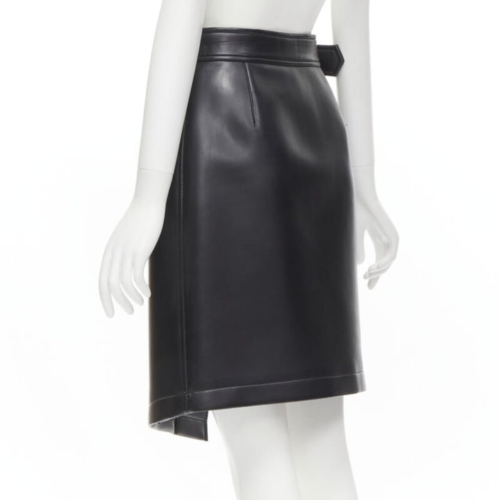 COMME DES GARCONS Vintage black faux leather silver buckle wrap skirt M