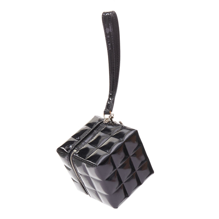 CHANEL 2003 black patent leather Rubiks Cube CC logo clutch bag