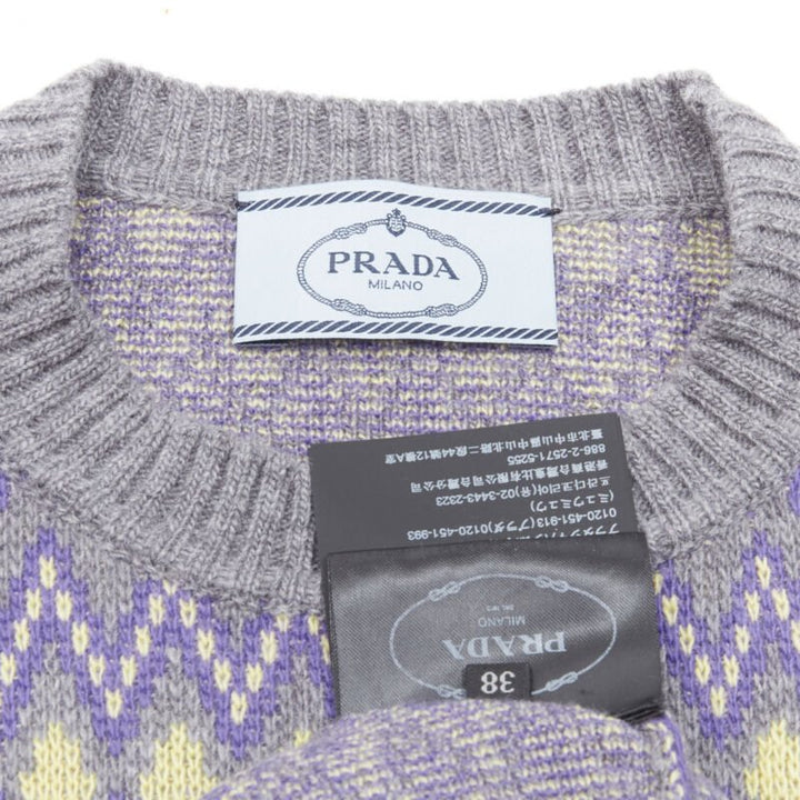 PRADA Sports Logo grey purple argyle knitted sweater S