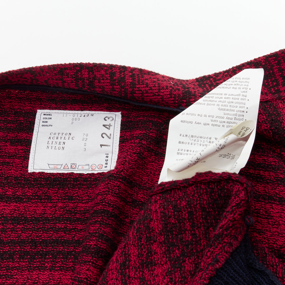 SACAI red black speckled cotton blend yarn chunky rib cardigan JP2 M