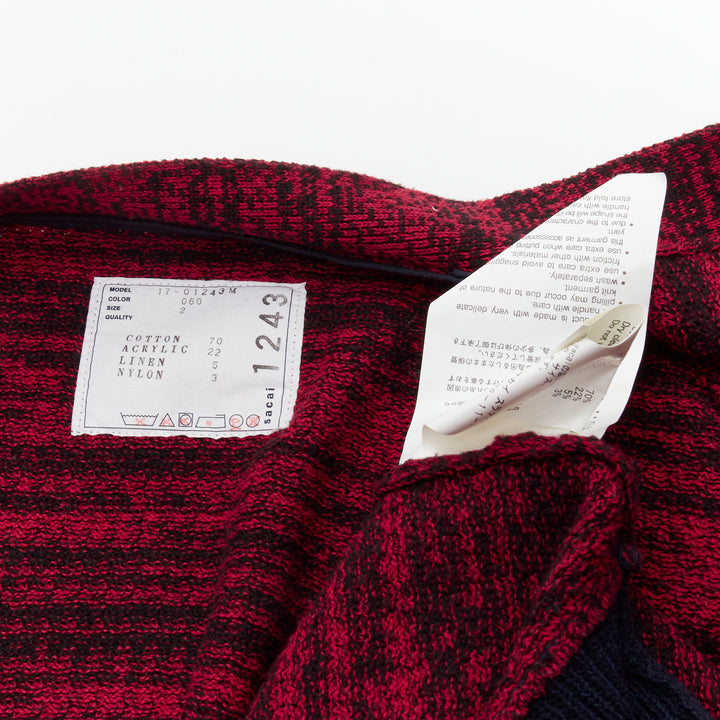 SACAI red black speckled cotton blend yarn chunky rib cardigan JP2 M