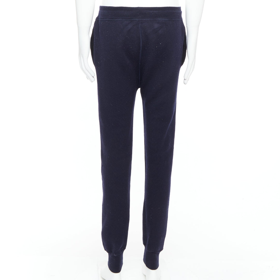 LANVIN navy soft waffle knit drawstring mid waist tapered jogger pants S