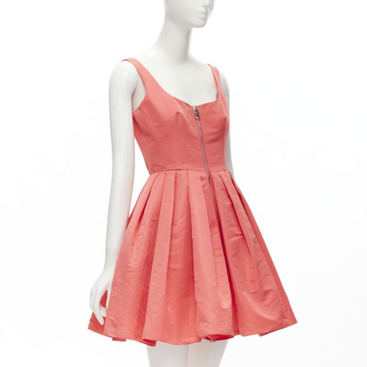 ALEXANDER MCQUEEN 2021 pink taffeta zip front fit flared dress IT38 S