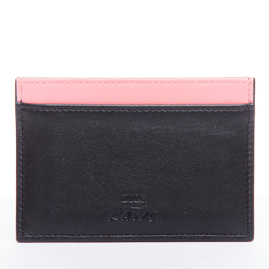 DIOR KAWS 201k pink bee XX black leather cardholder