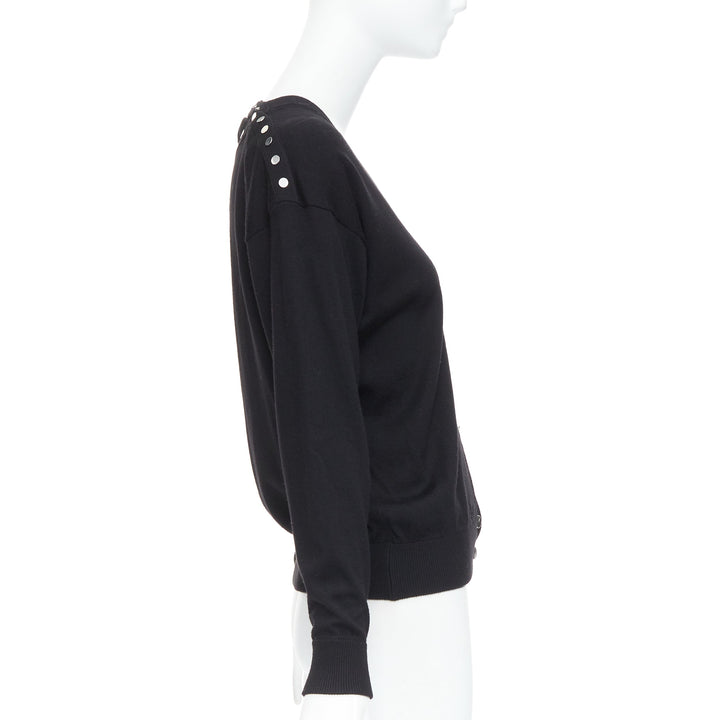 ALEXANDER WANG black merino wool silk trim sheer back cardigan XS