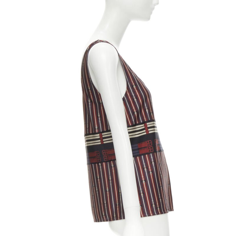 HERMES Horsebit buckle red white print scoop neck casual tank top FR38 S