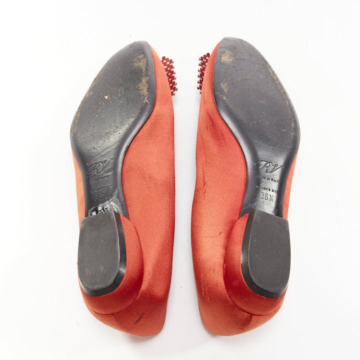ROGER VIVIER red satin silver strass crystal buckle classic dress flats EU36.5