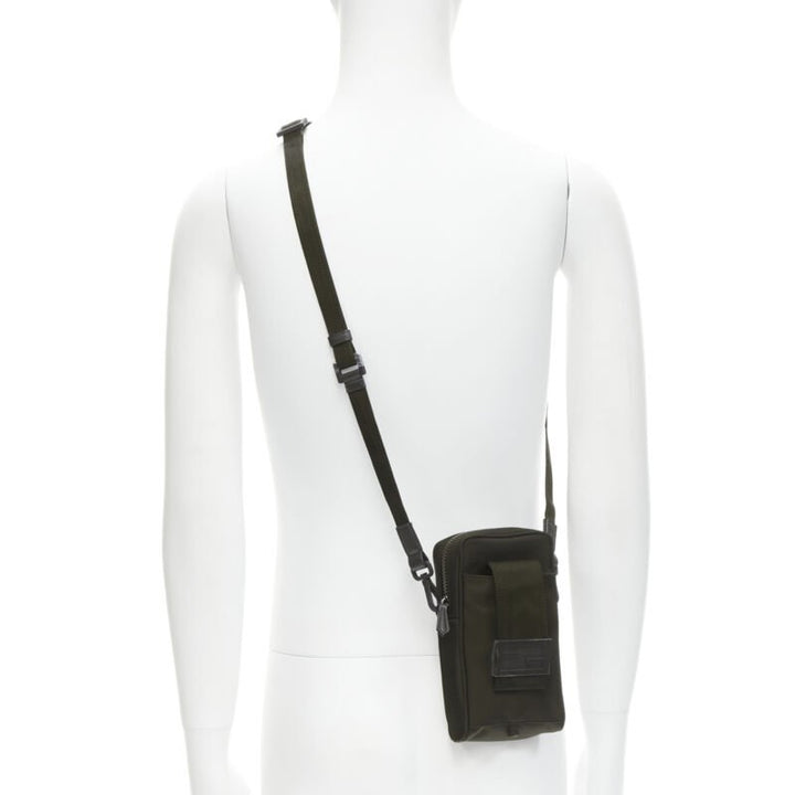 FENDI KIM JONES 2022 dark green nylon FF Vertical Baguette crossbody bag