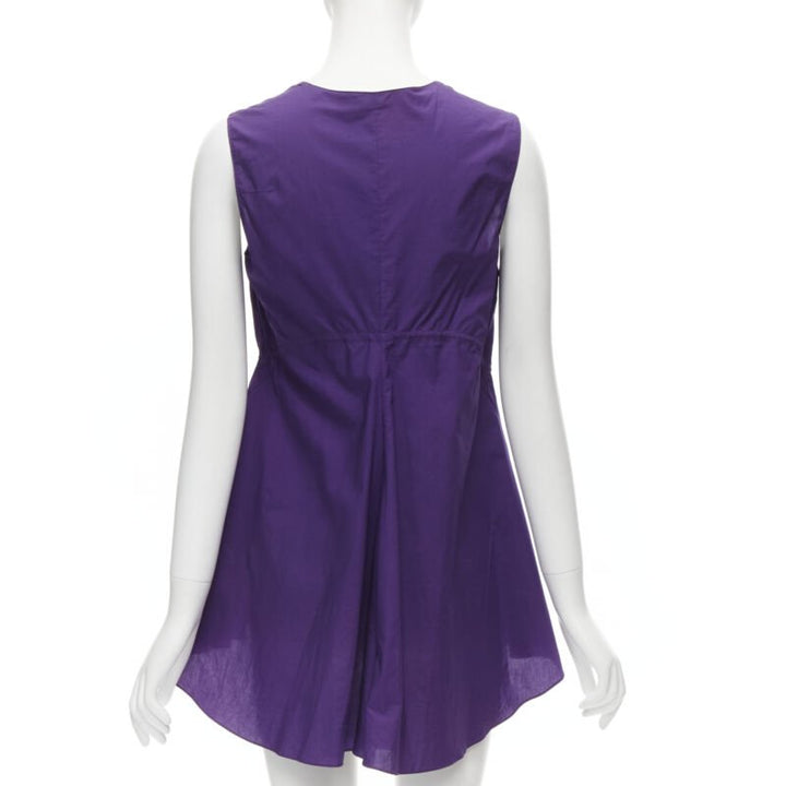 MARNI purple cotton V-neck drawstring peplum high low top IT40 S