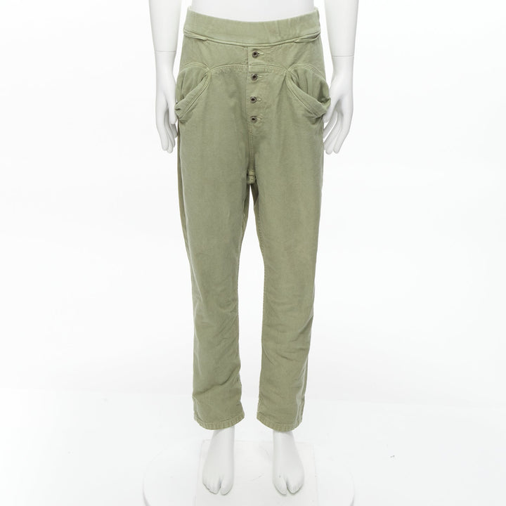 KAPITAL 100% washed cotton green distressed buttons elasticated waist pant JP3 L