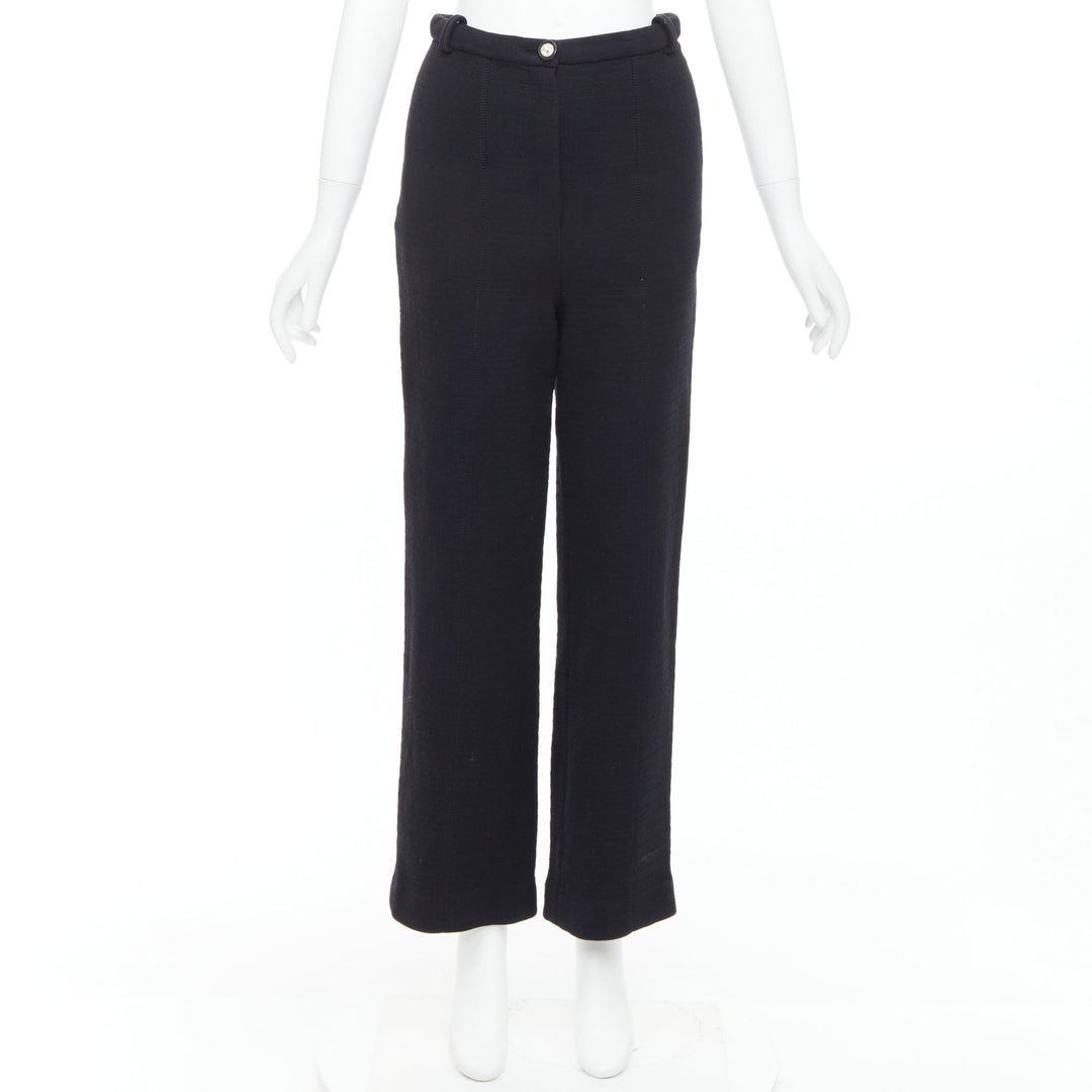 CHANEL black cotton blend 5 crystal button structured pants FR36 S