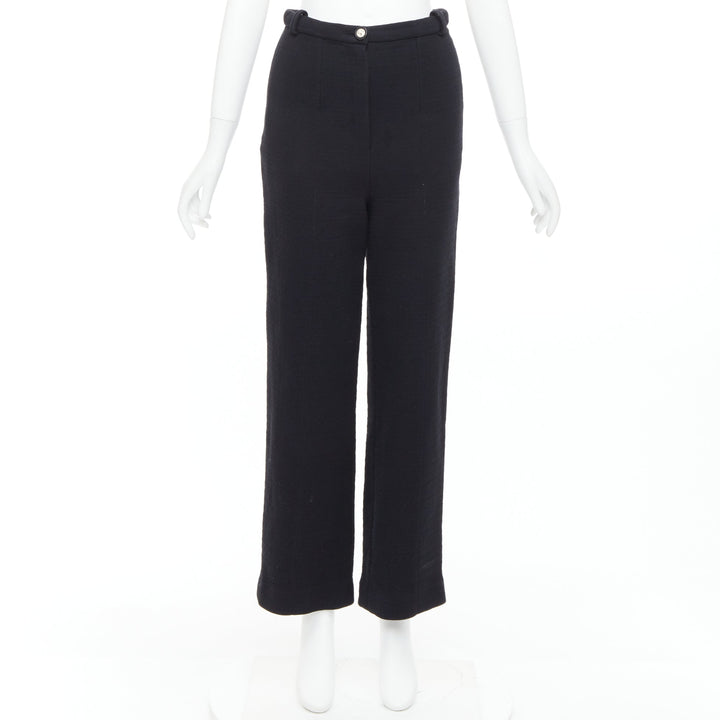 CHANEL black cotton blend 5 crystal button structured pants FR36 S