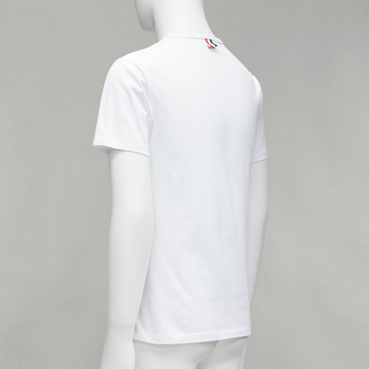 THOM BROWNE iconic stripes patch pocket white cotton tshirt Sz. 1 S