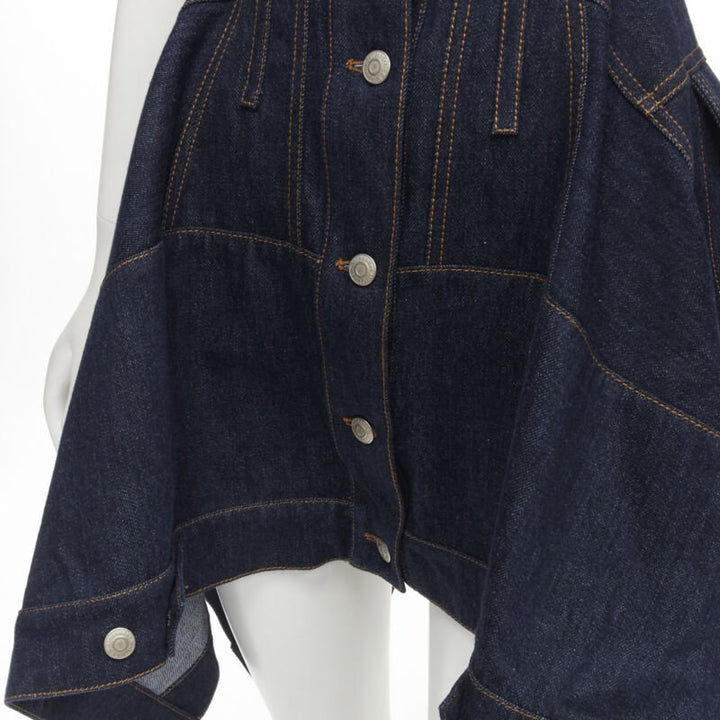 ALEXANDER MCQUEEN 2022 indigo blue denim corset rounded sleeve dress IT38 XS