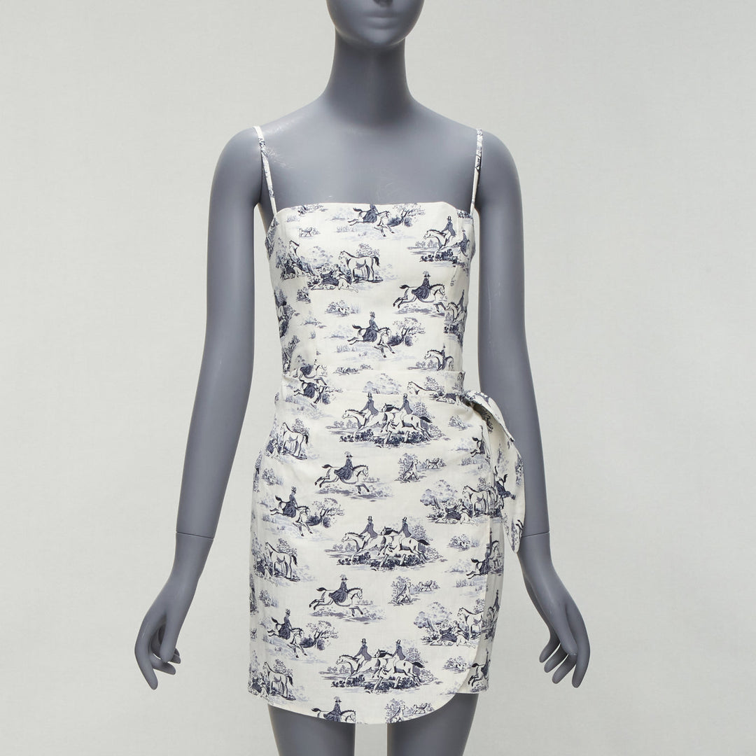 REFORMATION Tabatha blue white linen Toile de Jouy print dress US2 S