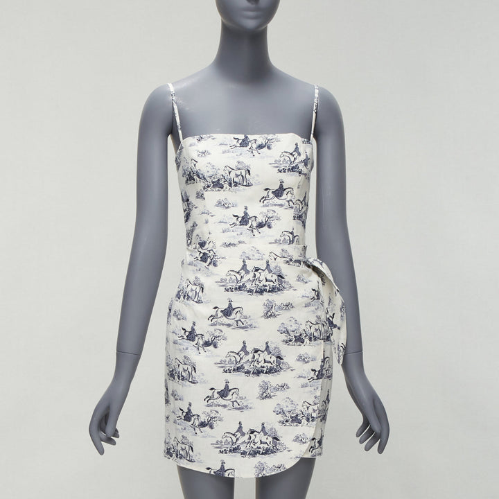 REFORMATION Tabatha blue white linen Toile de Jouy print dress US2 S