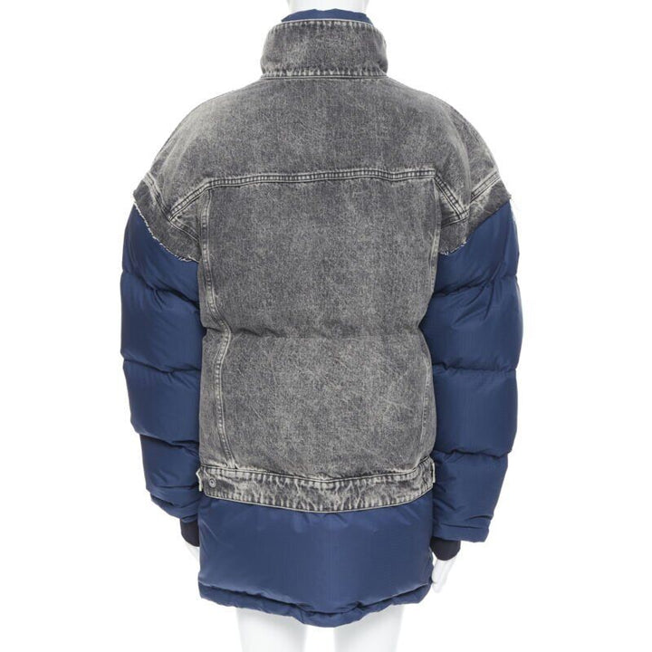 BALENCIAGA 2018 Layering blue grey denim oversized puffer jacket XS