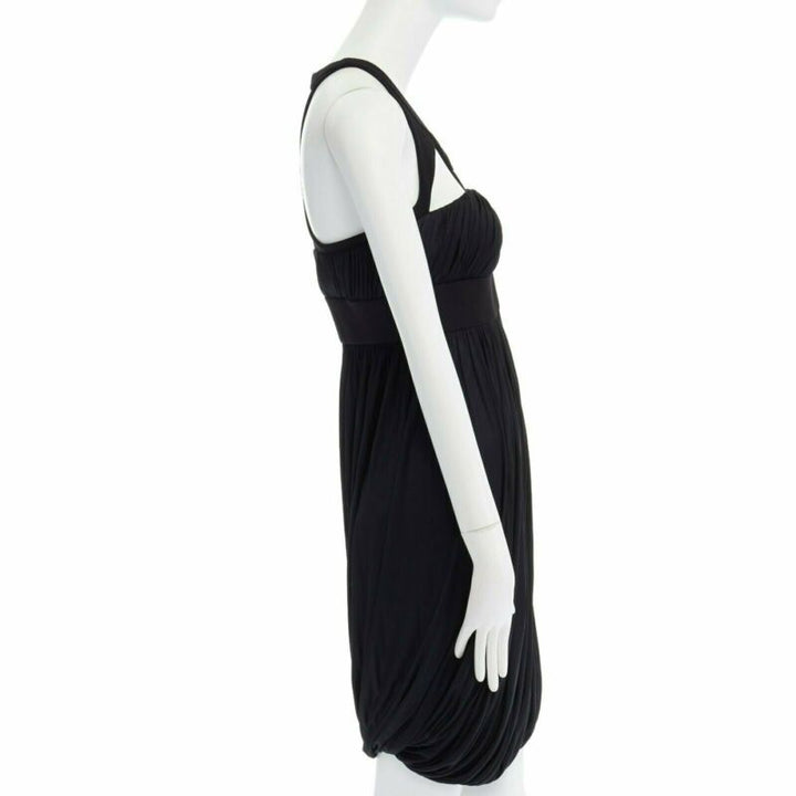 Runway VERSACE black draped viscose harness neckline cocktail dress IT40 S