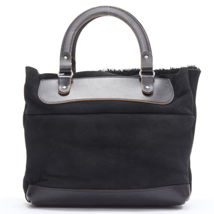 MARNI black shearling lined top handle crossbody soft tote bag