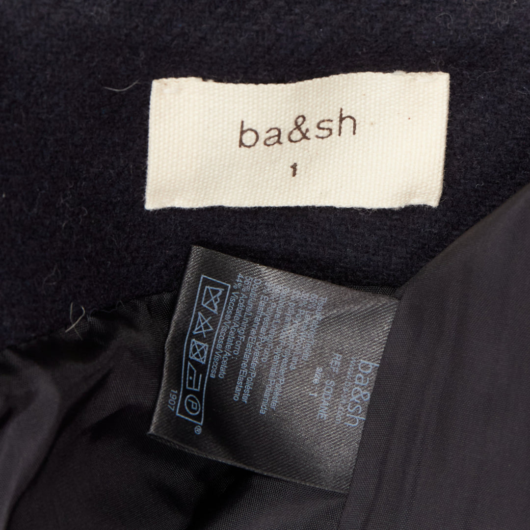 BA&SH black wool blend shawl neck side wrap front short coat Sz1 S