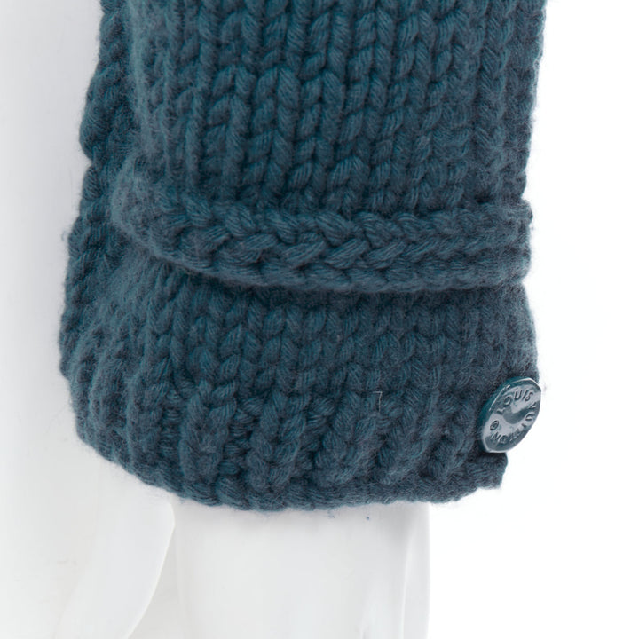 LOUIS VUITTON 2020 Runway turquoise blue wool chunky knit crop trucker jacket S