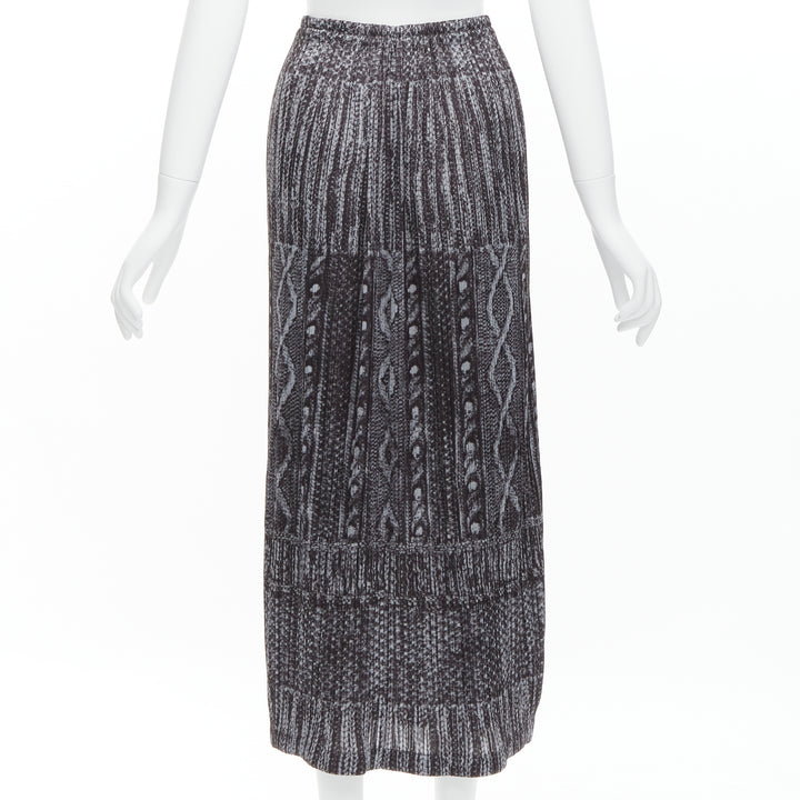 ISSEY MIYAKE PLEATS PLEASE grey black cable knit print pleated midi skirt JP2 M