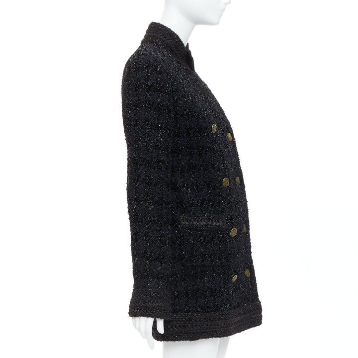 CHANEL 10A Paris Shanghai Runway black metallic checked qipao coat FR40