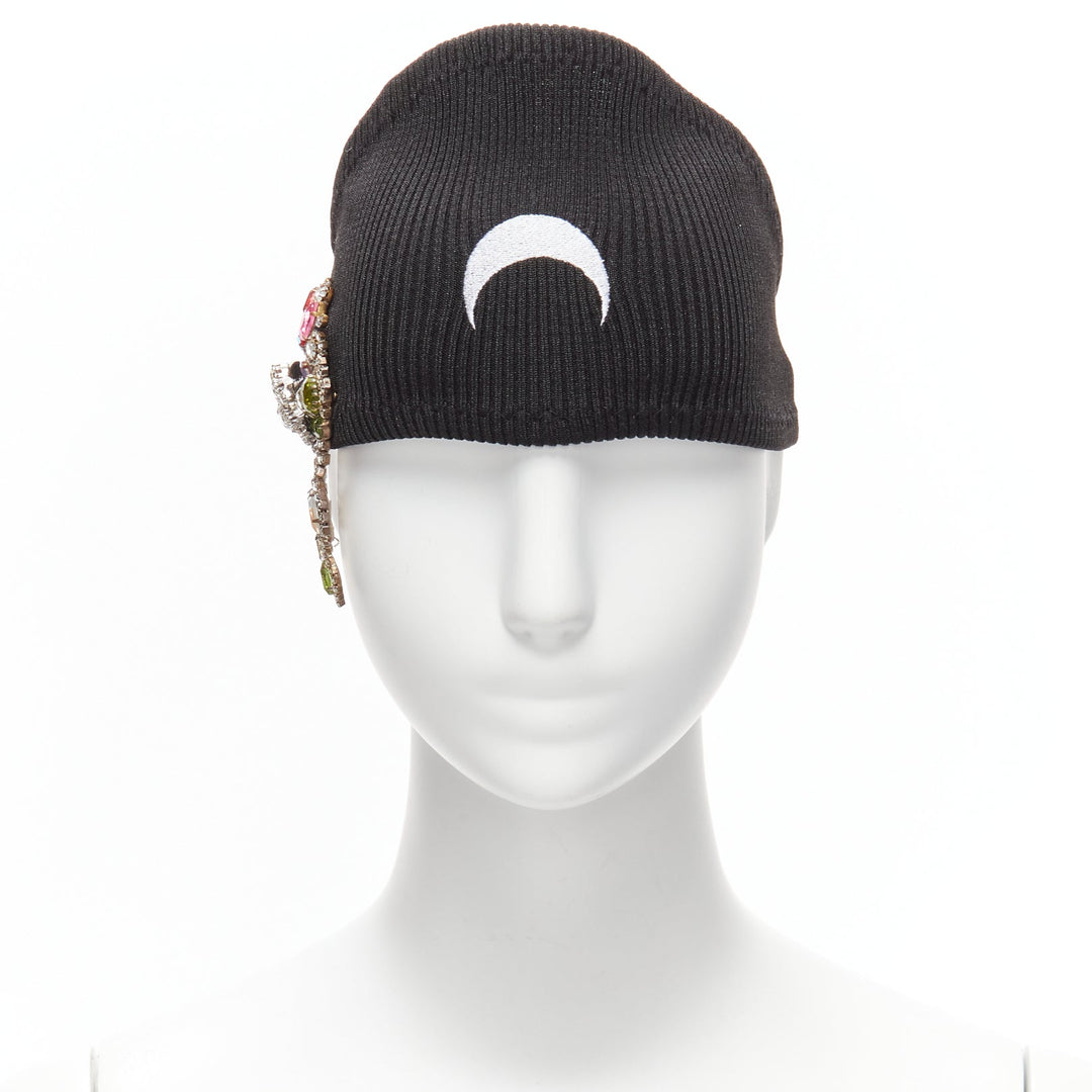 MARINE SERRE Black Moon logo jewel brooch ribbed headband