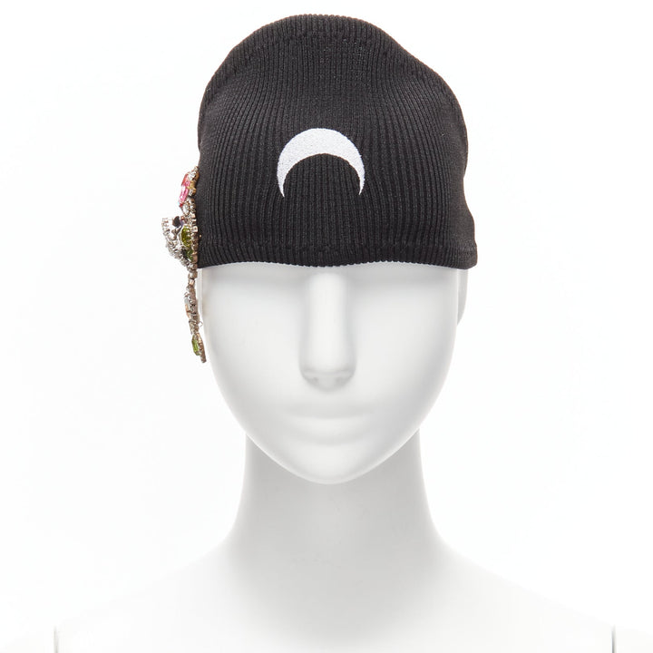MARINE SERRE Black Moon logo jewel brooch ribbed headband