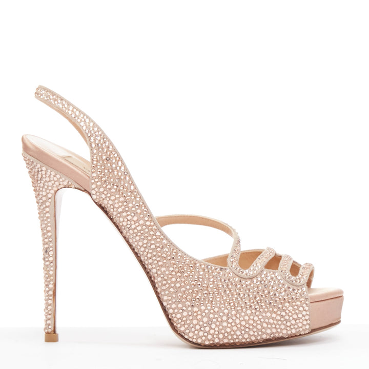 VALENTINO nude crystal strass encrusted d'orsay peep platform pumps EU36