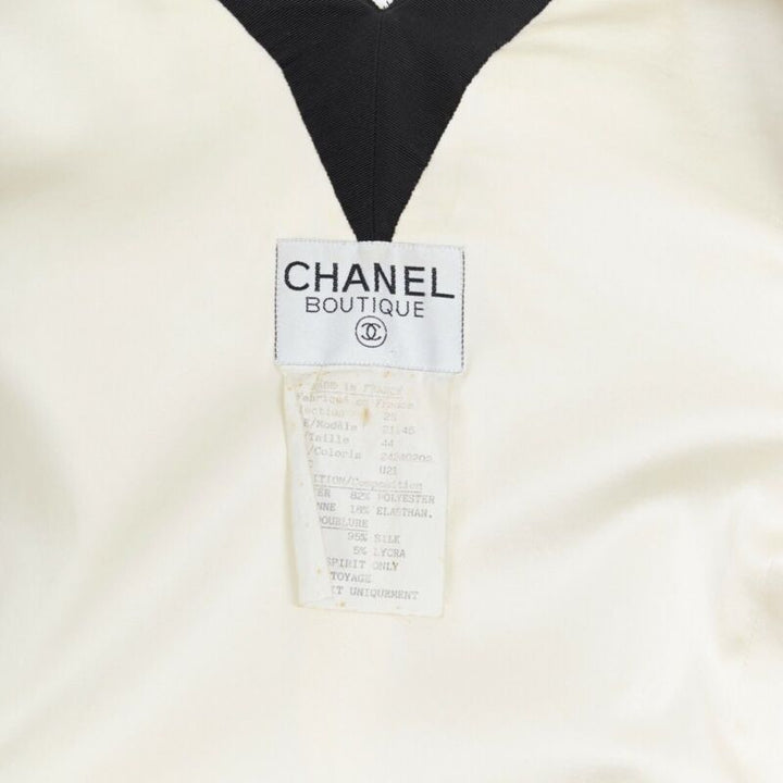 runway CHANEL SS91 white sequin black grosgrain trim scuba zipper jacket FR44