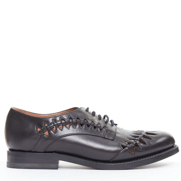 ALAIA Goodyear black leather laser cut out braided brogue EU38