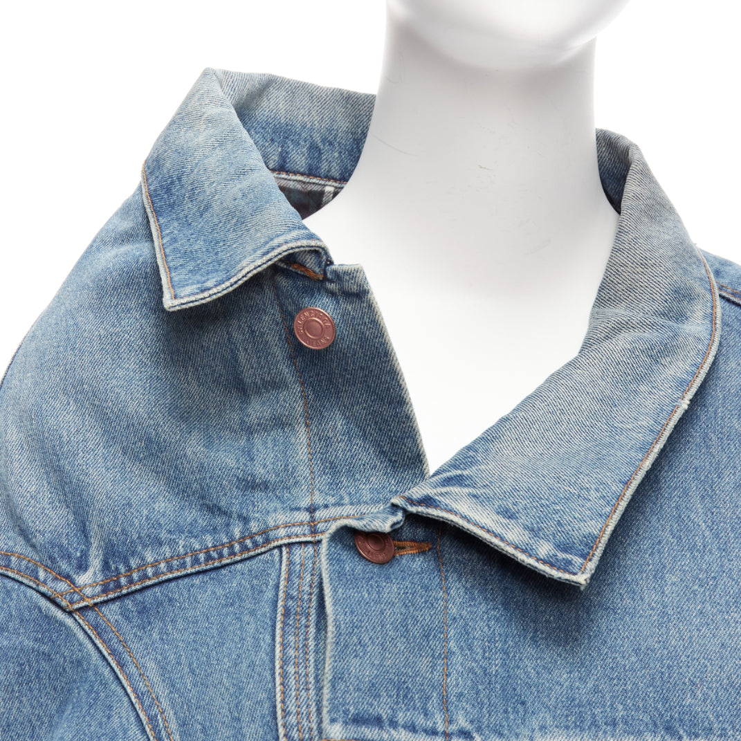 BALENCIAGA Demna 2021 blue washed denim off shoulder deconstructed jacket L