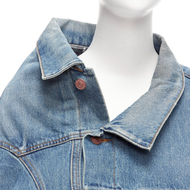 BALENCIAGA Demna 2021 blue washed denim off shoulder deconstructed jacket L