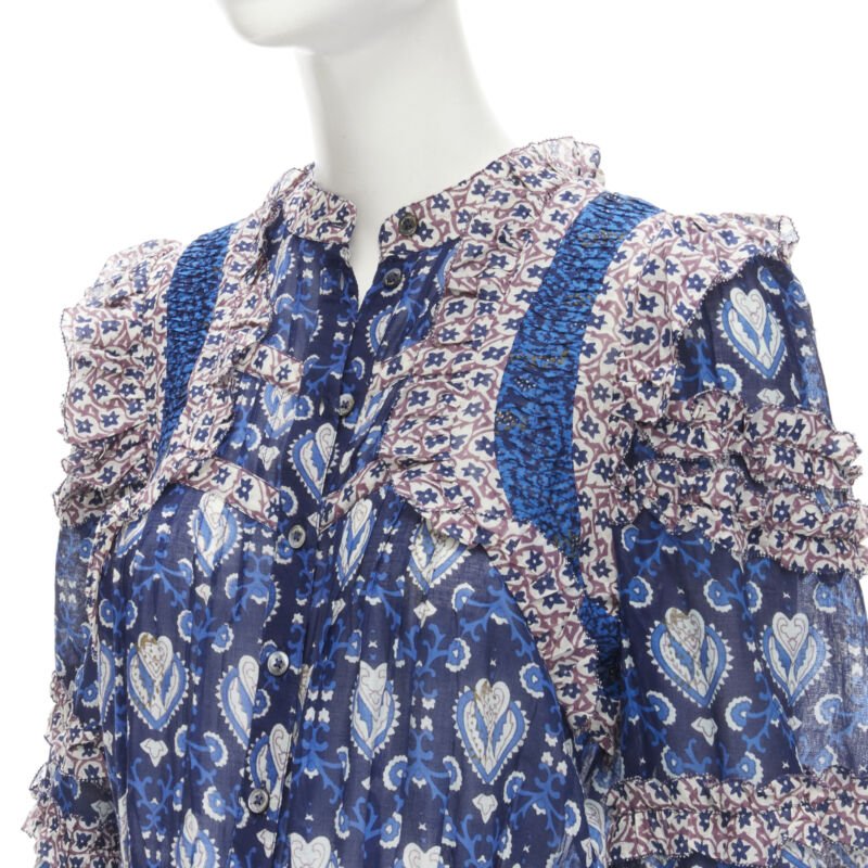 SEA NEW YORK blue floral print ruffle trim long sleeve romper playsuit US0 XS