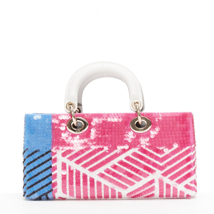 rare CHRISTIAN DIOR Lady D-joy Runway pink blue butterfly sequins crossbody bag